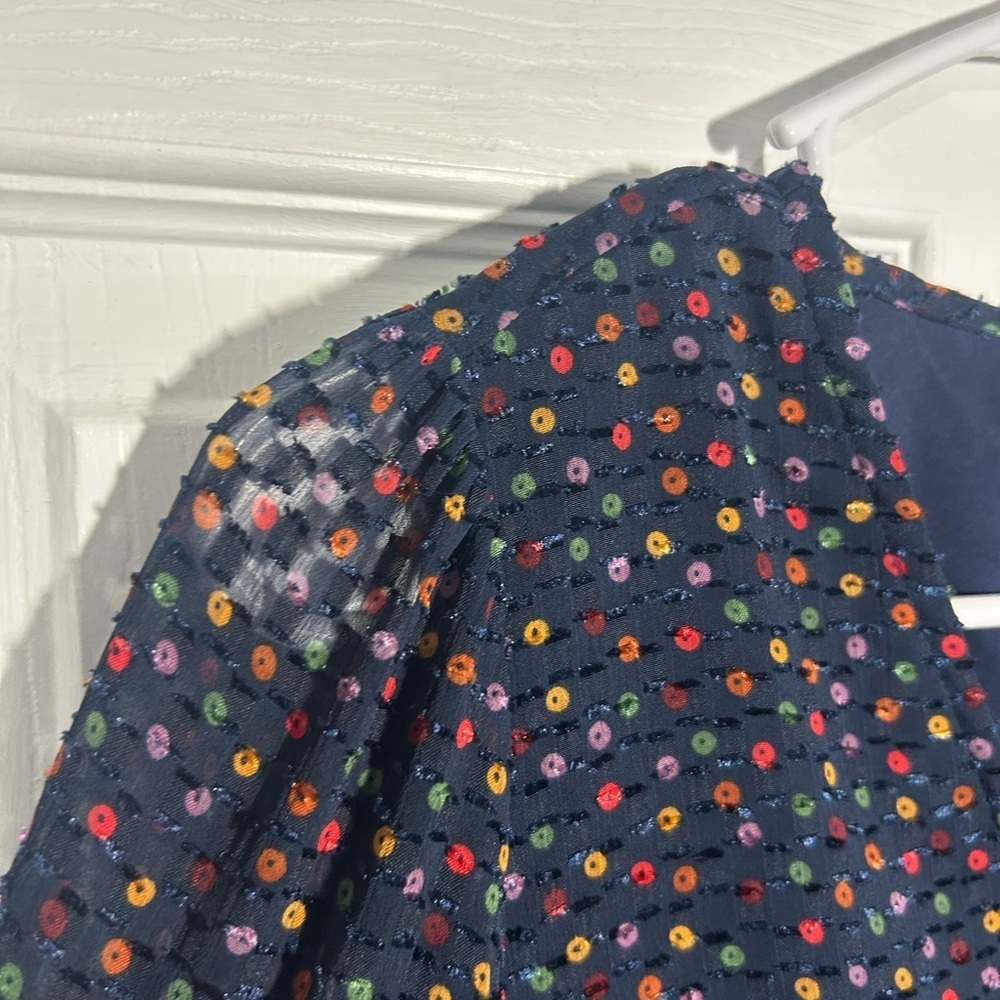 Madewell Lyric Wrap Top Sugar Dot Navy multicolor polka dot textured Medium - Picture 2 of 13